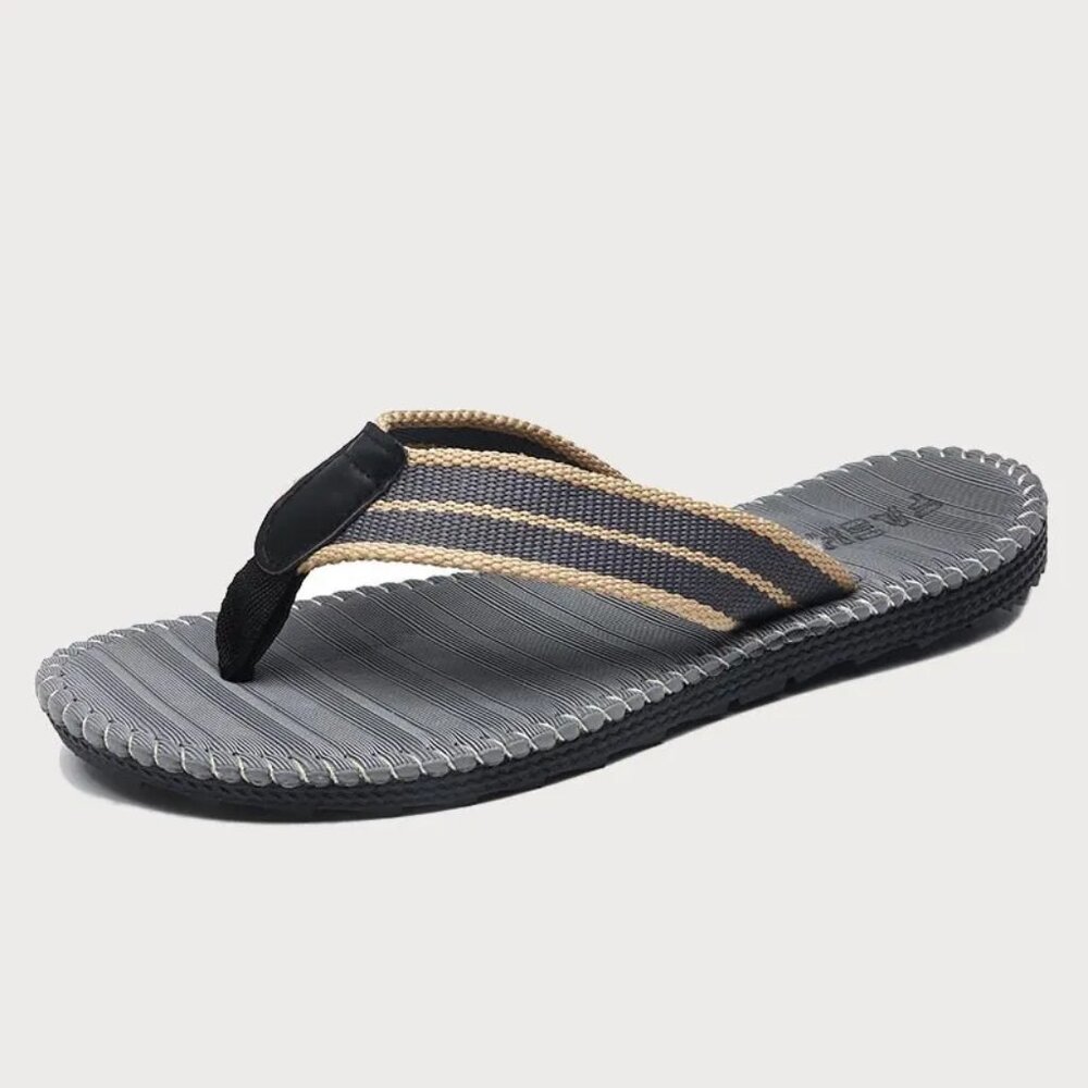 Men's Summer Stitched Anti-Slip Rubber Sole Flat Beach Flip-Flop GREY 8.5/42